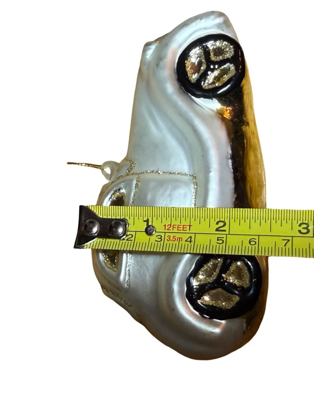 Pearlescent White Vintage Car Ornament with Gold Accents